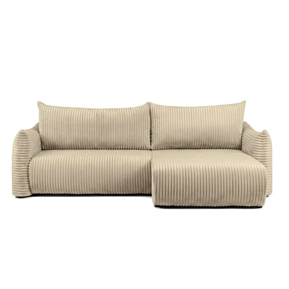 Canapé d'angle convertible et réversible GLORIA 4 places velours côtelé beige