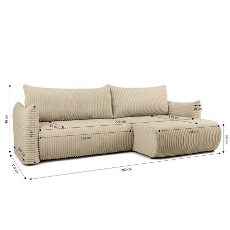 Canapé d'angle convertible et réversible GLORIA 4 places velours côtelé beige