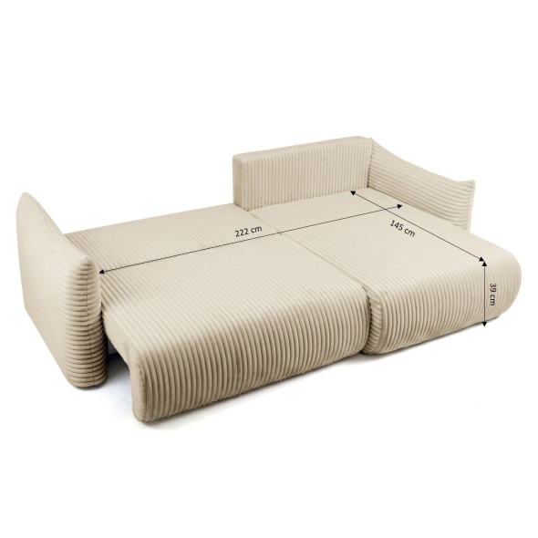 Canapé d'angle convertible et réversible GLORIA 4 places velours côtelé beige