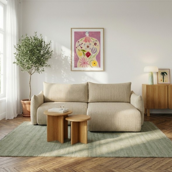 Canapé d'angle convertible et réversible GLORIA 4 places velours côtelé beige