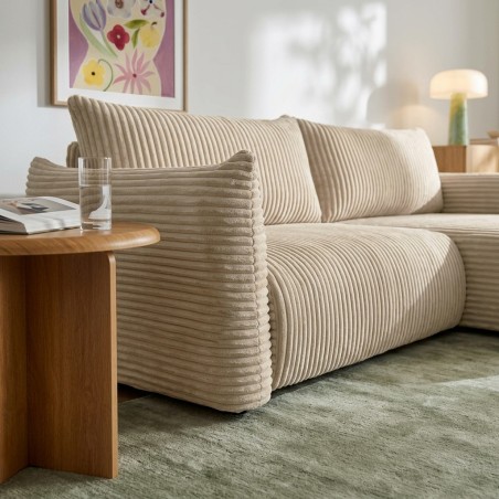 Canapé d'angle convertible et réversible GLORIA 4 places velours côtelé beige