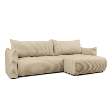 Canapé d'angle convertible et réversible GLORIA 4 places velours côtelé beige