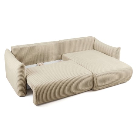 Canapé d'angle convertible et réversible GLORIA 4 places velours côtelé beige