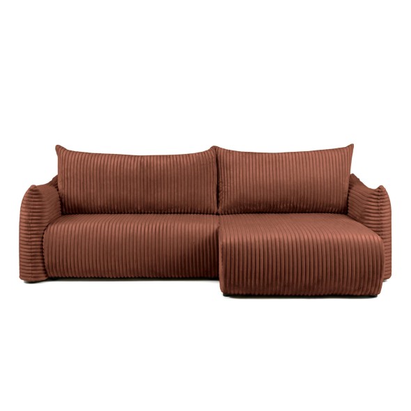 Canapé d'angle convertible et réversible GLORIA 4 places velours côtelé terracotta