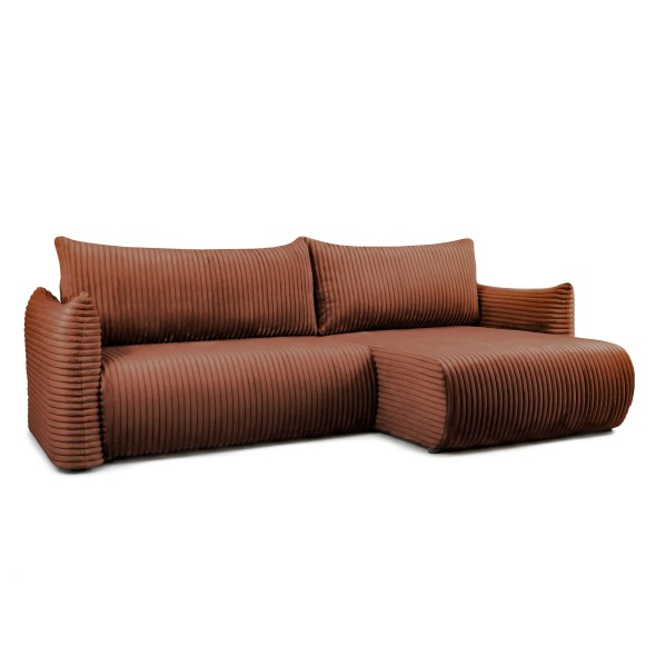 Canapé d'angle convertible et réversible GLORIA 4 places velours côtelé terracotta