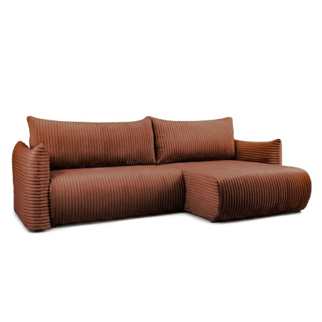 Canapé d'angle convertible et réversible GLORIA 4 places velours côtelé terracotta
