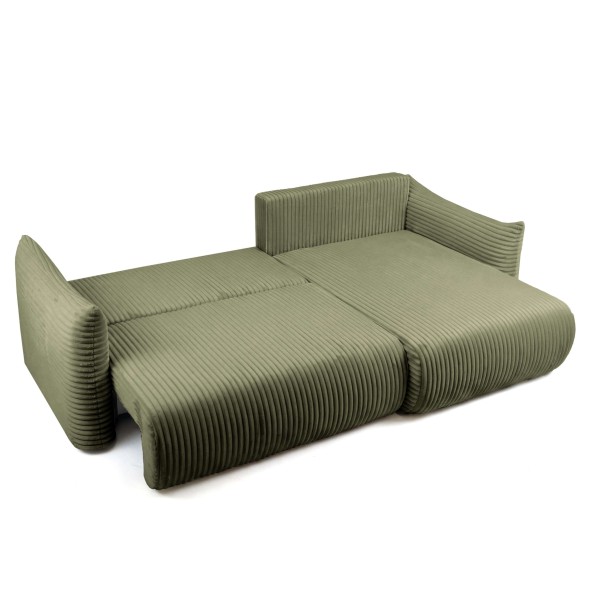 Canapé d'angle convertible et réversible GLORIA 4 places velours côtelé vert kaki