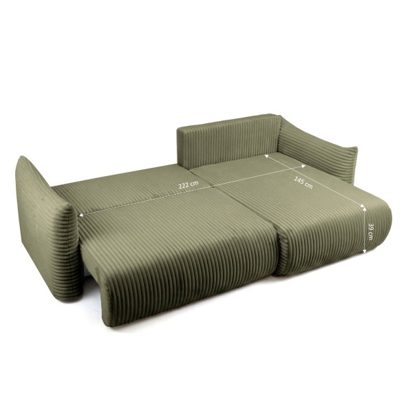 Canapé d'angle convertible et réversible GLORIA 4 places velours côtelé vert kaki