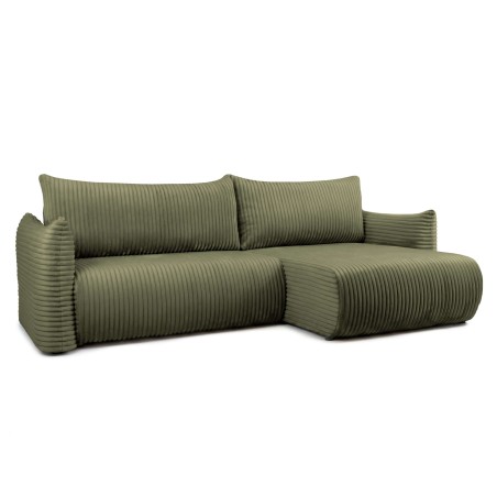 Canapé d'angle convertible et réversible GLORIA 4 places velours côtelé vert kaki