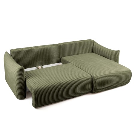 Canapé d'angle convertible et réversible GLORIA 4 places velours côtelé vert kaki