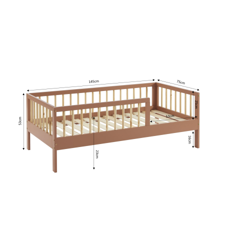 Lit enfant LOU pin massif terracotta 70x140 sommier inclus