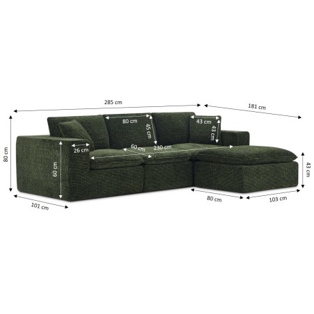 Canapé modulaire compressé KENA 4 places tissu bouclette zebré vert