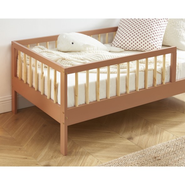 Lit enfant LOU pin massif terracotta 70x140 sommier inclus