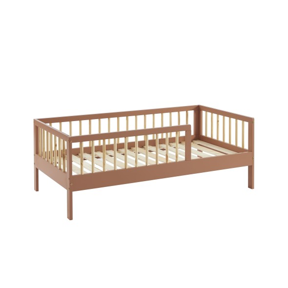 Lit enfant LOU pin massif terracotta 70x140 sommier inclus