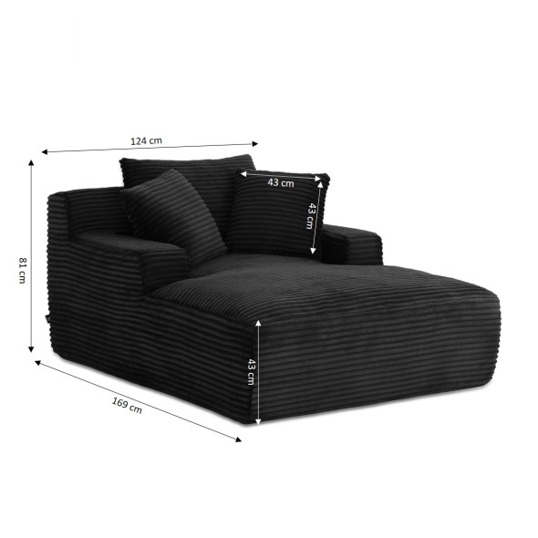 Canapé droit profond fixe et compressé KENEDY 1 place velours côtelé gris