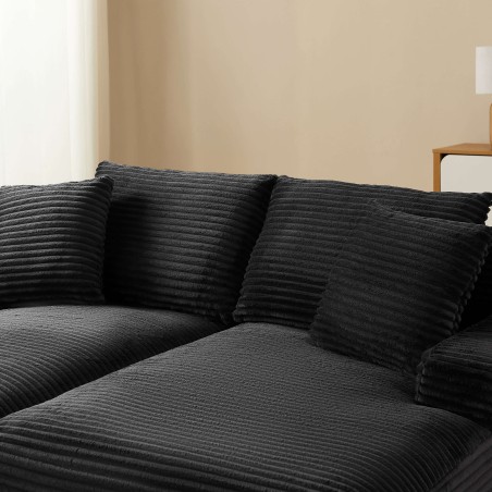 Canapé droit profond fixe et compressé KENEDY 3 places velours côtelé gris