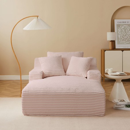 Canapé droit profond fixe et compressé KENEDY 1 place velours côtelé rose