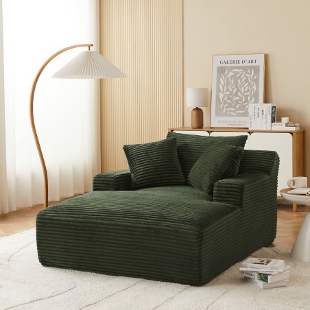Canapé droit profond fixe et compressé KENEDY 1 place velours côtelé vert
