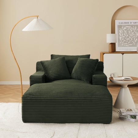 Canapé droit profond fixe et compressé KENEDY 1 place velours côtelé vert
