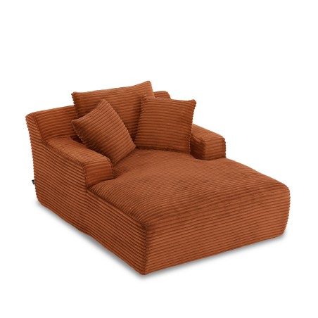 Canapé droit profond fixe et compressé KENEDY 1 place velours côtelé terracotta