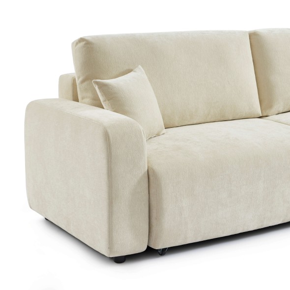 Canapé droit convertible LIVIO 3 places tissu beige