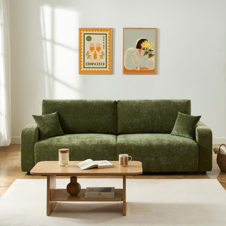 Canapé droit convertible LIVIO 3 places tissu vert