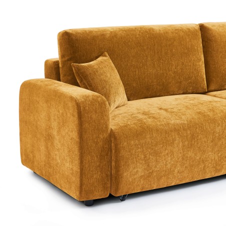 Canapé droit convertible LIVIO 3 places tissu jaune