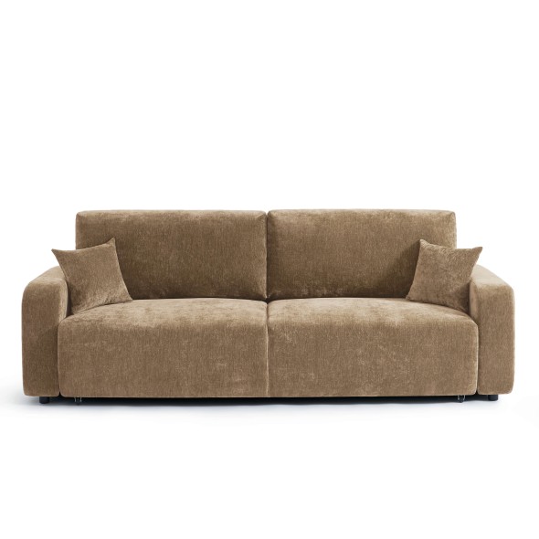 Canapé droit convertible LIVIO 3 places tissu marron