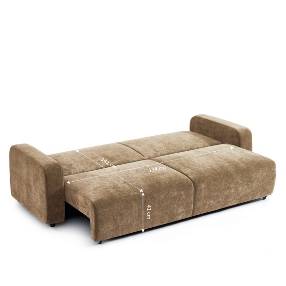 Canapé droit convertible LIVIO 3 places tissu marron