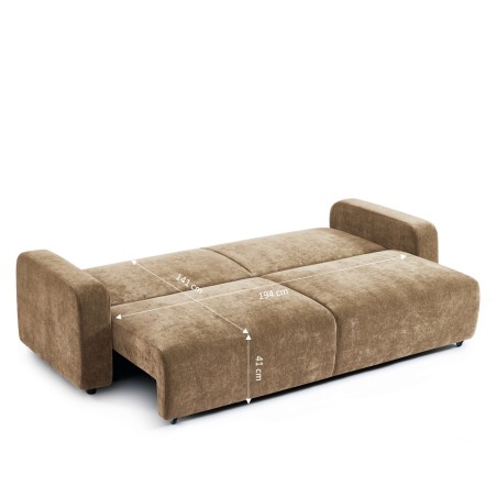 Canapé droit convertible LIVIO 3 places tissu marron