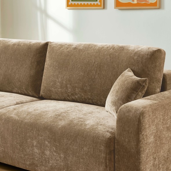 Canapé droit convertible LIVIO 3 places tissu marron
