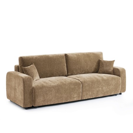 Canapé droit convertible LIVIO 3 places tissu marron