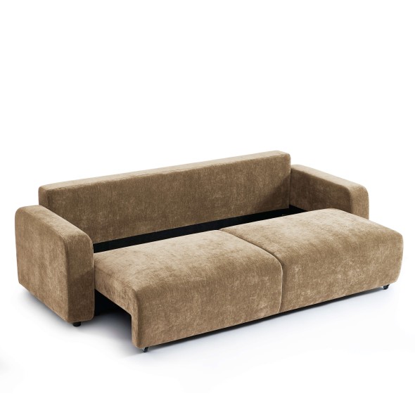 Canapé droit convertible LIVIO 3 places tissu marron