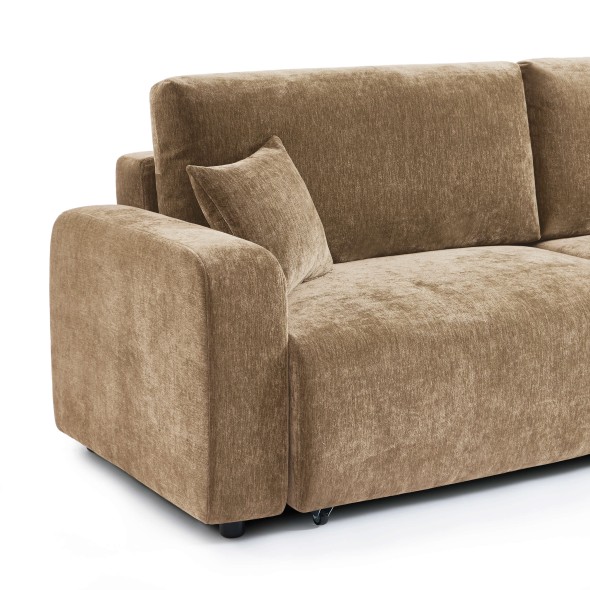 Canapé droit convertible LIVIO 3 places tissu marron