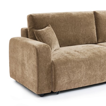 Canapé droit convertible LIVIO 3 places tissu marron