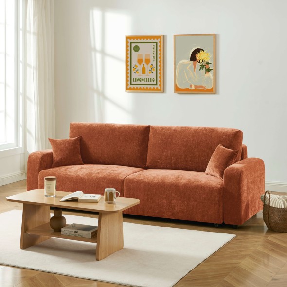 Canapé droit convertible LIVIO 3 places tissu terracotta