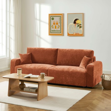 Canapé droit convertible LIVIO 3 places tissu terracotta