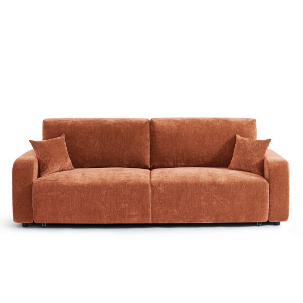 Canapé droit convertible LIVIO 3 places tissu terracotta