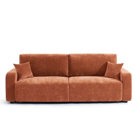 Canapé droit convertible LIVIO 3 places tissu terracotta