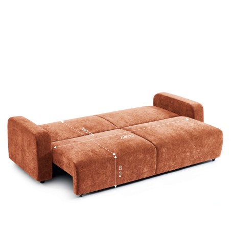 Canapé droit convertible LIVIO 3 places tissu terracotta