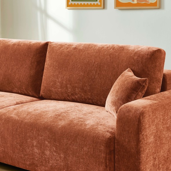 Canapé droit convertible LIVIO 3 places tissu terracotta