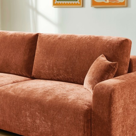 Canapé droit convertible LIVIO 3 places tissu terracotta