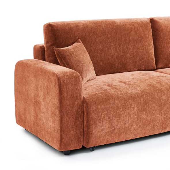 Canapé droit convertible LIVIO 3 places tissu terracotta