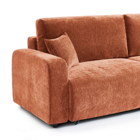 Canapé droit convertible LIVIO 3 places tissu terracotta
