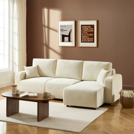 Canapé d'angle convertible et réversible LIVIO 4 places tissu beige