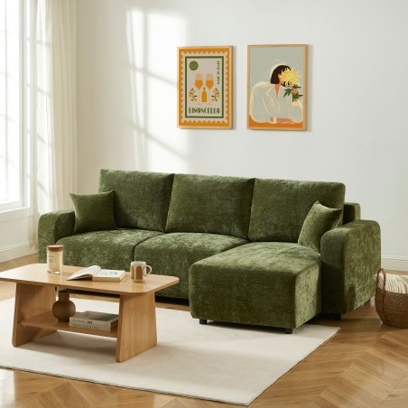 Canapé d'angle convertible et réversible LIVIO 4 places tissu vert