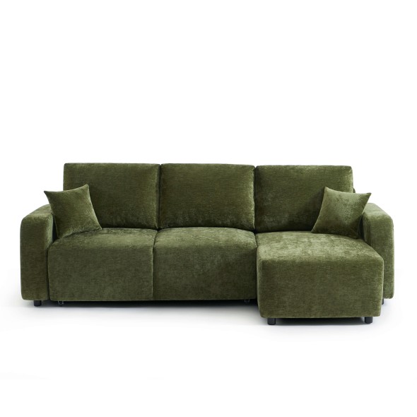 Canapé d'angle convertible et réversible LIVIO 4 places tissu vert