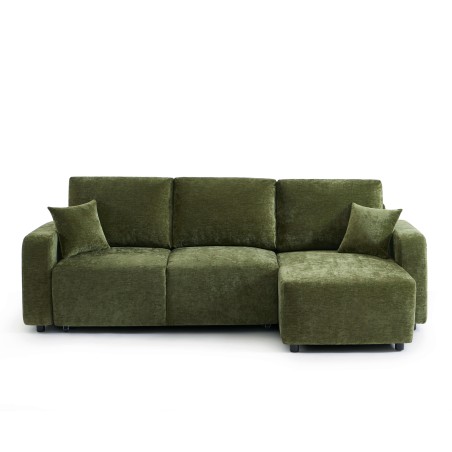 Canapé d'angle convertible et réversible LIVIO 4 places tissu vert