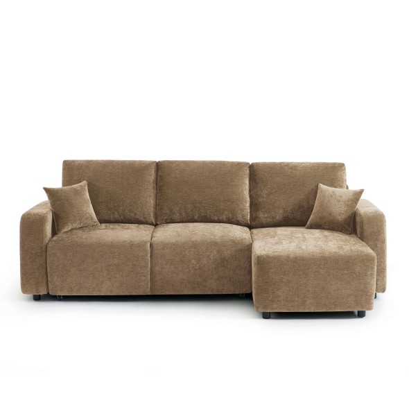 Canapé d'angle convertible et réversible LIVIO 4 places tissu marron