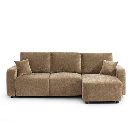 Canapé d'angle convertible et réversible LIVIO 4 places tissu marron